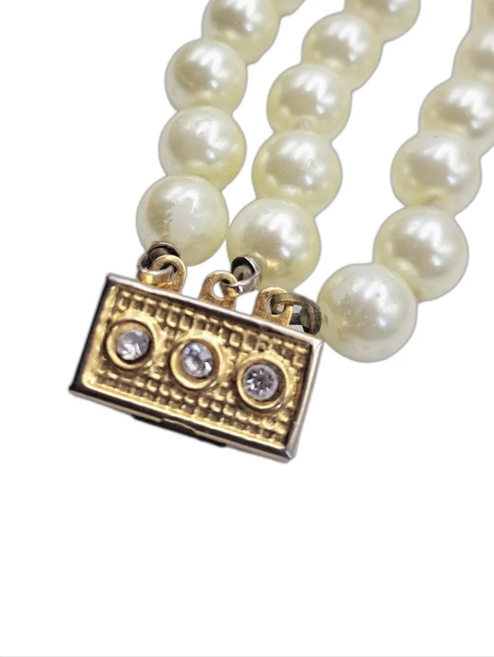 Faux Pearl Triple-Strand Bracelet with Rhinestone Box Clasp